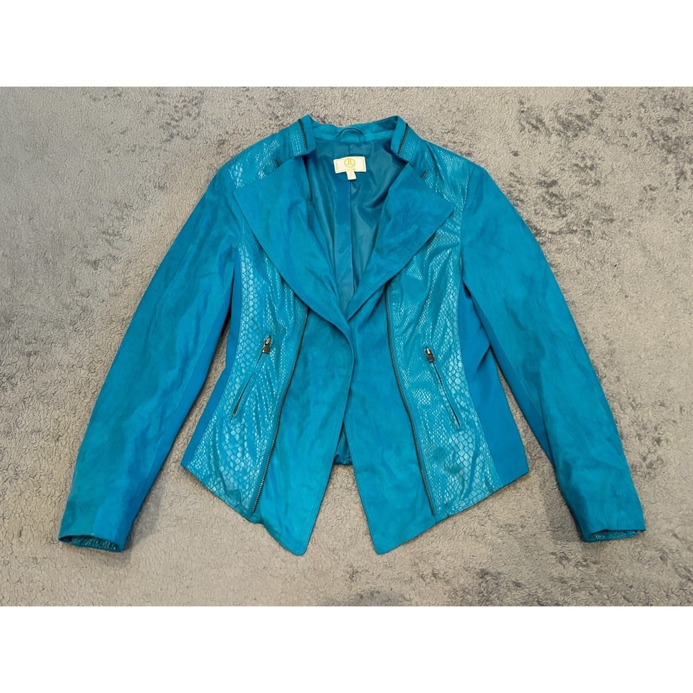 Vintage Liz Lange Jacket Womens Small Teal Two Snap Large Lapel Bright Casual